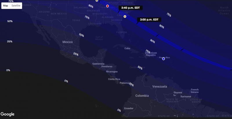 Map of Total Solar Eclipse 2017